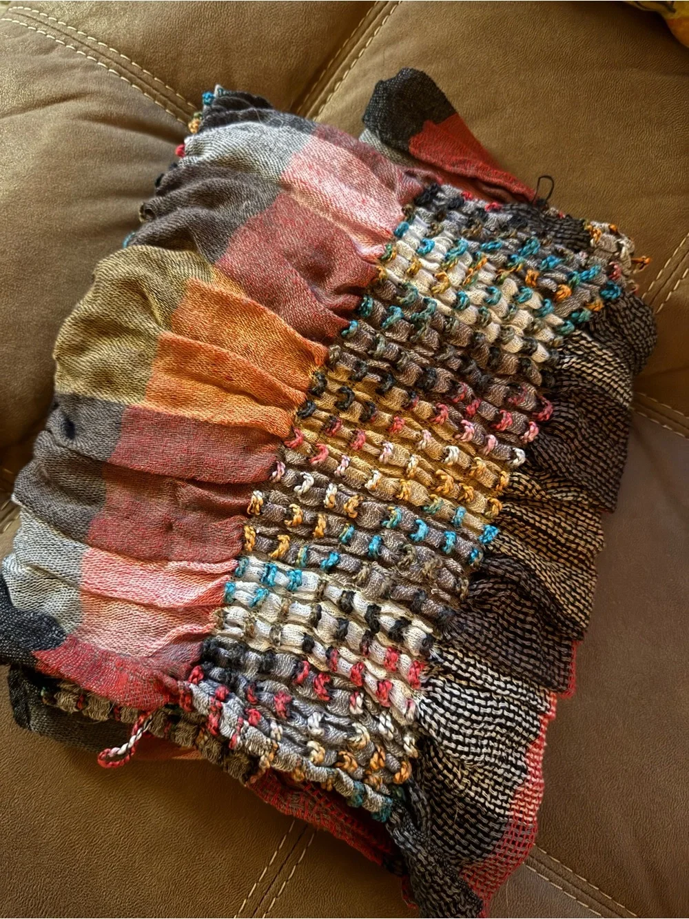 12 scarfs. All different styles and colors. Selling in a lot. All for